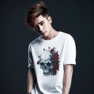 Moderne, stilvolle Red Floral Black Sugar Skull T-Shirt