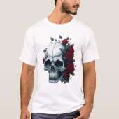Moderne, stilvolle Red Floral Black Sugar Skull T-Shirt (Vorderseite)
