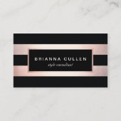 Moderne, stilvolle Rose Gold Black Streifen 2 Visitenkarte (Vorderseite)