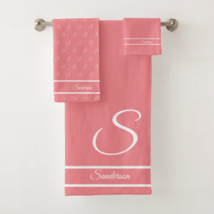 Moderne, stilvolle Rose Rosa Weiße Monogramm Badhandtuch Set