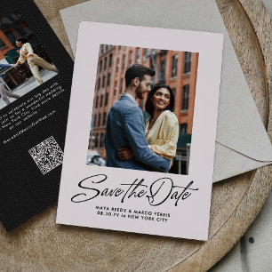Moderne stilvolle Schrift rosa zwei Foto Save The Date
