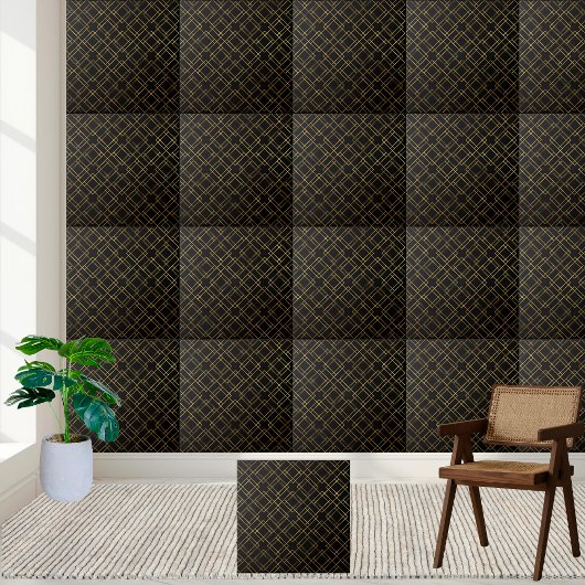 Moderne, stilvolle Schwarz-Gold Geometric Tile Fliese