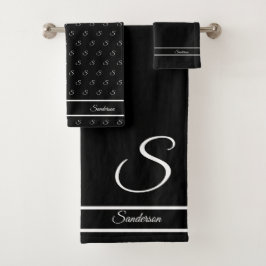 Moderne, stilvolle Schwarz-Weiß-Monogramm Badhandtuch Set