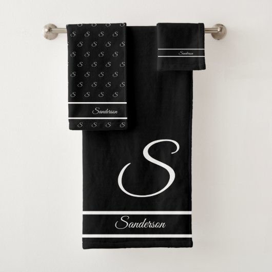 Moderne, stilvolle Schwarz-Weiß-Monogramm Badhandtuch Set (Insitu)