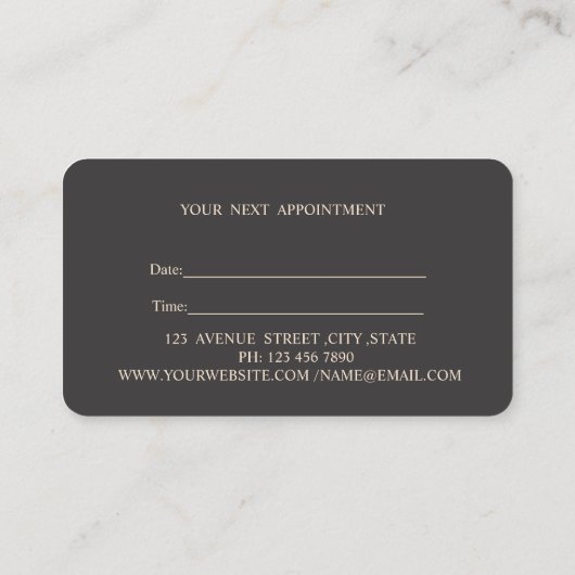 Moderne, stilvolle, schwarze, goldene Verabredung Terminkarte (Rückseite)