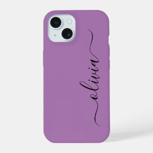 Moderne stilvolle schwarze und violette Monogramm iPhone 15 Hülle