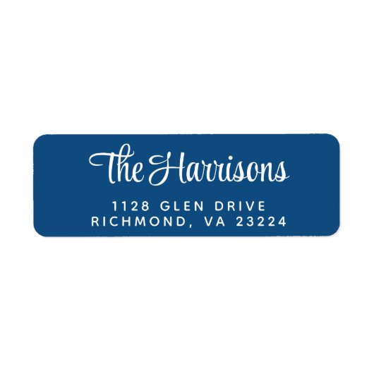 Moderne, stilvolle Script Blue Rücksendeadresse (Vorne)