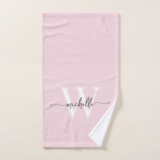Moderne, stilvolle Script Blush Pink Monogram Name Handtuch (Handtuch)