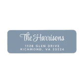 Moderne, stilvolle Script Dusty Blue Rücksendeadre (Vorne)