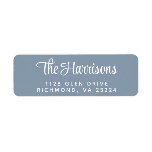 Moderne, stilvolle Script Dusty Blue Rücksendeadre (Vorne)