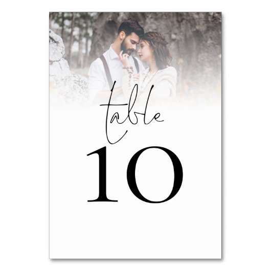 Moderne, stilvolle Script-Foto-Hochzeit Tischnummer (Vorderseite)