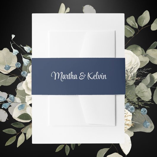Moderne, stilvolle Script Navy Blue & White Weddin Einladungsbanderole