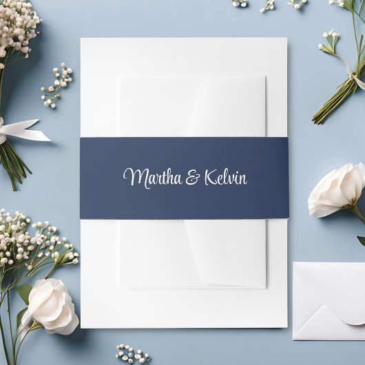 Moderne, stilvolle Script Navy Blue & White Weddin Einladungsbanderole
