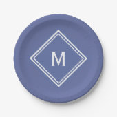 Moderne, stilvolle Slate Blue Custom Monogram Pappteller (Vorderseite)