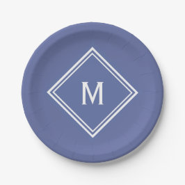 Moderne, stilvolle Slate Blue Custom Monogram Pappteller