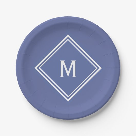 Moderne, stilvolle Slate Blue Custom Monogram Pappteller (Vorderseite)
