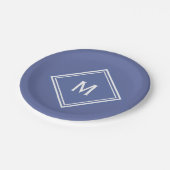 Moderne, stilvolle Slate Blue Custom Monogram Pappteller (Schrägansicht)