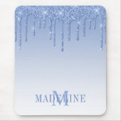 Moderne stilvolle staubblaue Monogramm-Glitter Mousepad (Vorne)