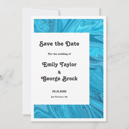Moderne, stilvolle Trendy Blue Waves Abstrakte Hoc Save The Date (Vorderseite)