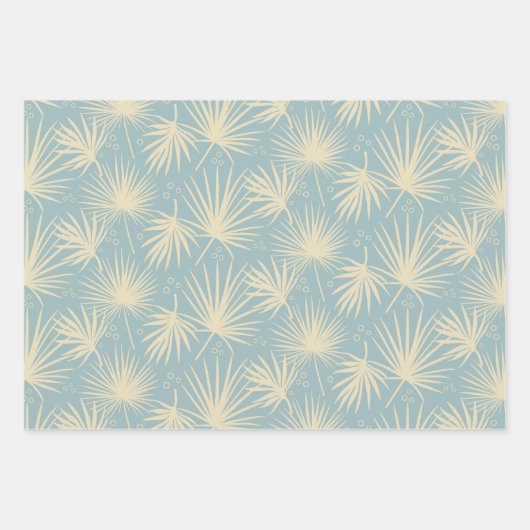 Moderne, stilvolle Tropical Palm Leaf Gray Blue Ro Geschenkpapier Set (Vorderseite 2)