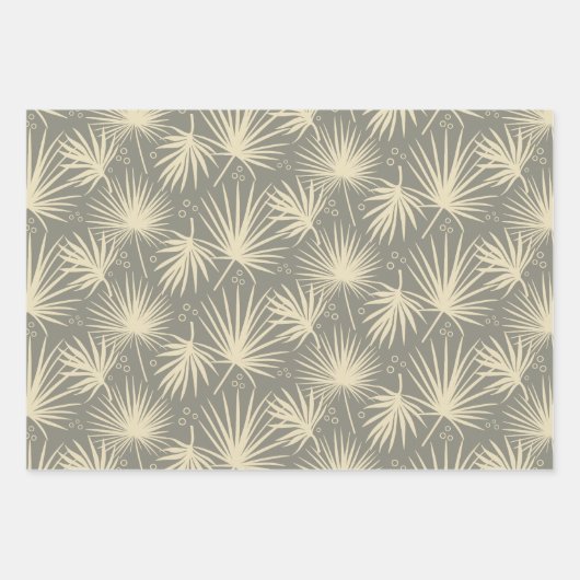 Moderne, stilvolle Tropical Palm Leaf Gray Blue Ro Geschenkpapier Set (Vorderseite)
