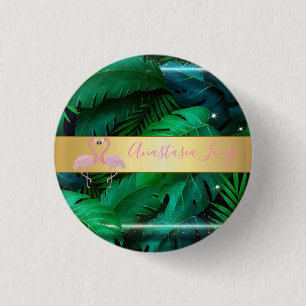 Moderne, stilvolle, tropische Blätter aus Palm, ro Button