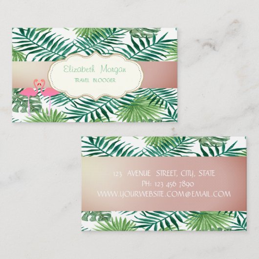 Moderne stilvolle, tropische Blätter aus Palm, ros Visitenkarte (Vorne/Hinten)