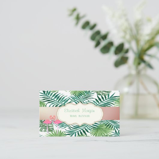 Moderne stilvolle, tropische Blätter aus Palm, ros Visitenkarte (Stehend Vorderseite)