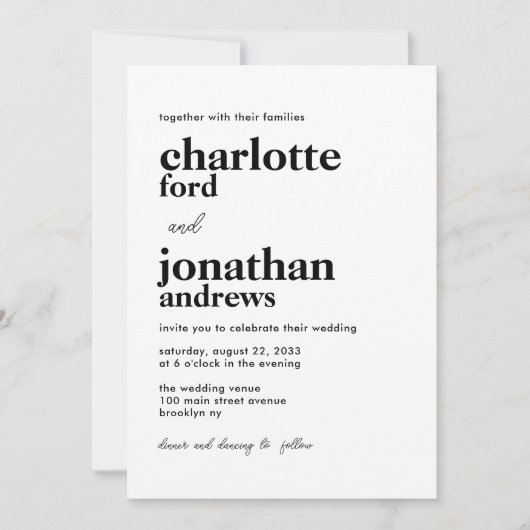 Moderne, stilvolle Typografie QR Code Foto Wedding Einladung (Vorderseite)