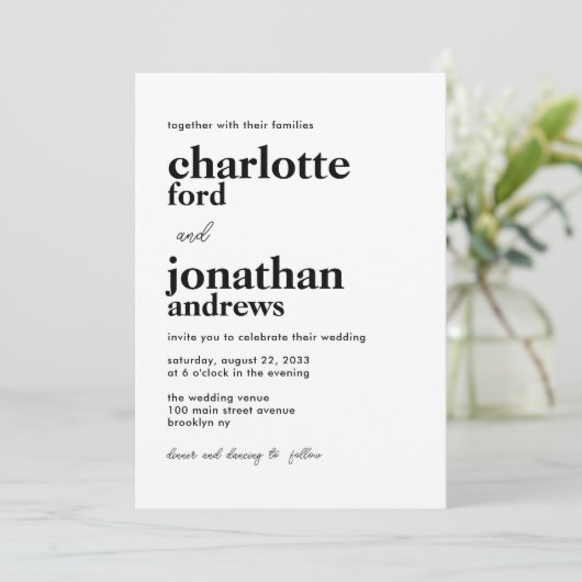 Moderne, stilvolle Typografie QR Code Foto Wedding Einladung (Stehend Vorderseite)