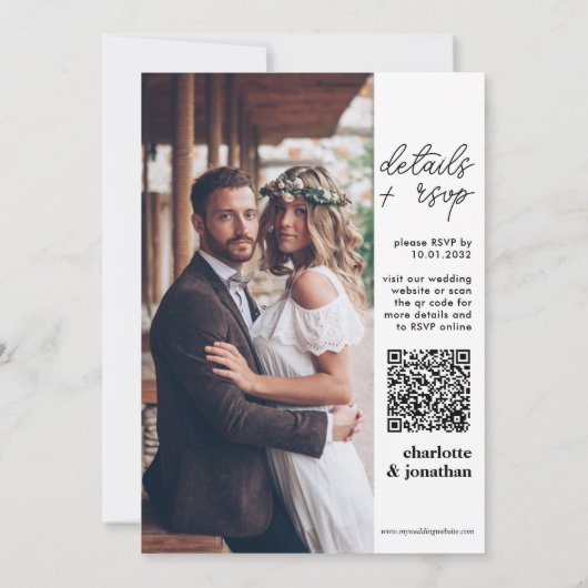 Moderne, stilvolle Typografie QR Code Foto Wedding Einladung (Rückseite)