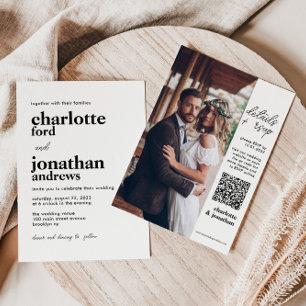 Moderne, stilvolle Typografie QR Code Foto Wedding Einladung
