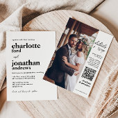 Moderne, stilvolle Typografie QR Code Foto Wedding Einladung