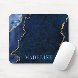 Moderne stilvolle Wasserfarbe Blau-Marbel Geode Mousepad