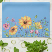 Moderne, stilvolle Wildblumen mit blauem Hintergru Geschirrtuch (Gefaltet)
