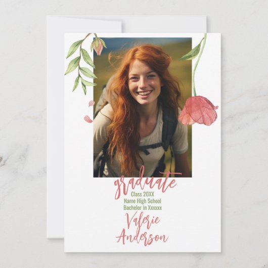 Moderne Stilvolle wilde Blume Abschluss Einladung (Rückseite)