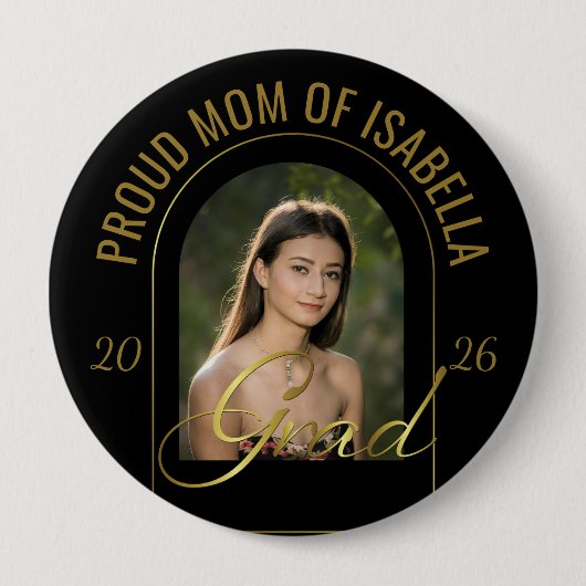 Moderne stolze Mutter des Absolventen Schwarz Gold Button (Vorderseite)
