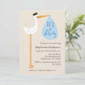 Moderne Stork Baby Shower Einladung - Junge (Stehend Vorderseite)