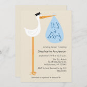 Moderne Stork Baby Shower Einladung - Junge (Vorne/Hinten)