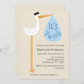 Moderne Stork Baby Shower Einladung - Zwillingsjun (Vorne/Hinten)