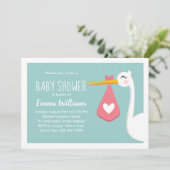 Moderne Stork Bird Niedlich Baby Shower Einladunge Einladung (Stehend Vorderseite)