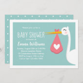 Moderne Stork Bird Niedlich Baby Shower Einladunge Einladung (Vorne/Hinten)