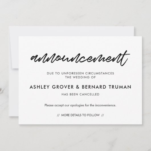 Moderne Stornierungskarte Einladung (Vorderseite)