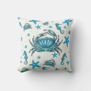 Moderne Strand Blaue Krabbe Seestern Seepferd Glan Kissen