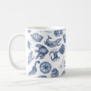 Moderne Strand-Küsten-Watercolor-Hochzeit Blau Kaffeetasse