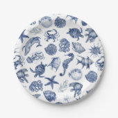 Moderne Strand Küstenwasserfarbe Hochzeit Blau Pappteller (Vorderseite)