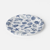 Moderne Strand Küstenwasserfarbe Hochzeit Blau Pappteller (Schrägansicht)