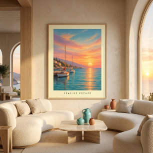 Moderne Strand-Sonnenuntergangs-Segelboot-Wandkuns Poster