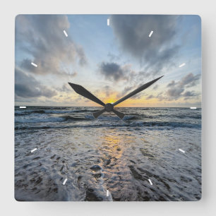 Moderne Strand-Sonnenuntergangs-Wanduhr, Dekoratio Quadratische Wanduhr