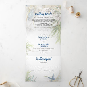 Moderne Strand-Themen-Hochzeit Dreifach Gefaltete Einladung